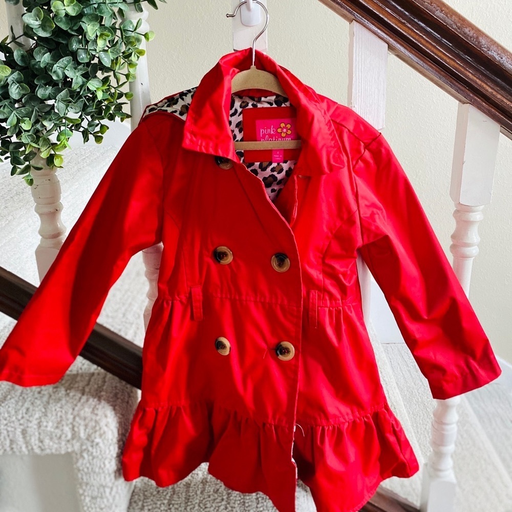 Red with Leopard Rain Jacket *Like New*